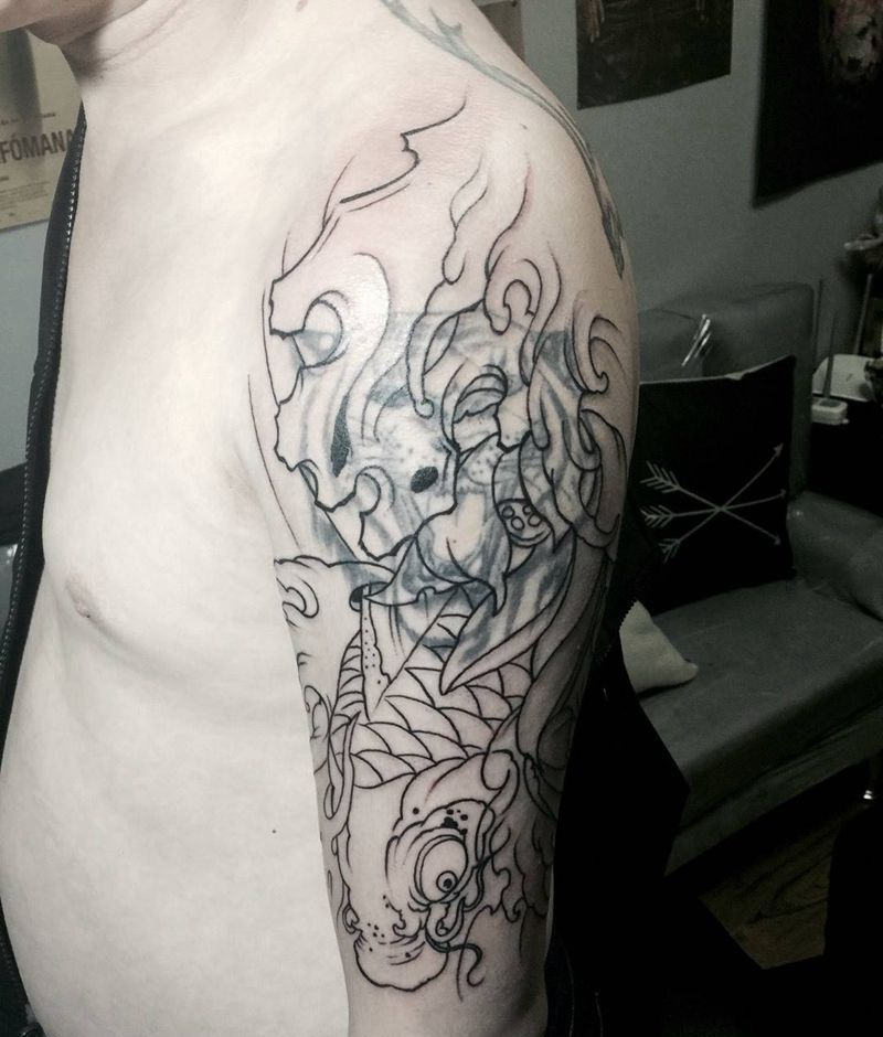 今日工作大臂遮盖未完成下次继续纹身图片_