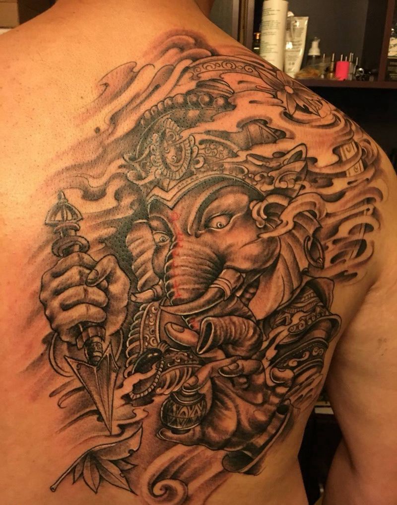 后肩象神……纹身图片_