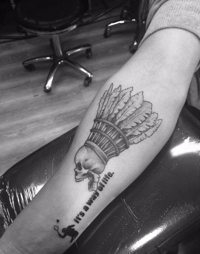 骷髅羽毛纹身图片_