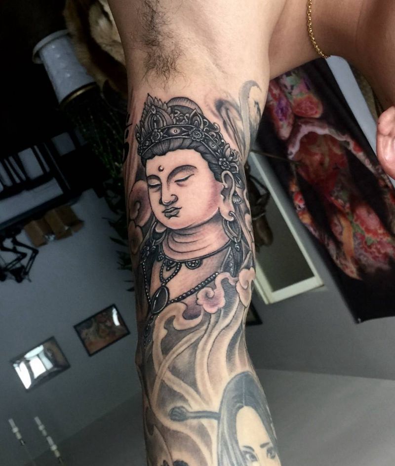 中西合臂纹身图片_成品手臂欧美传统人物动物纹身图案