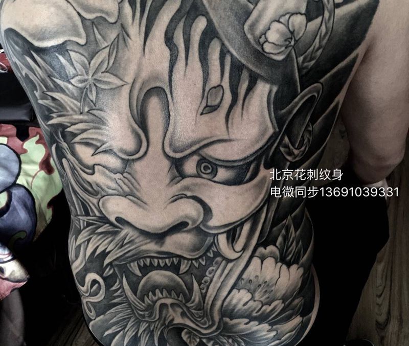 去年的特价满背般若纹身图片_成品背部传统人物动物鬼神纹身图案