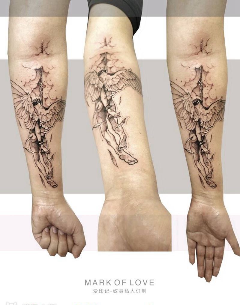 爱印记作品《天使陨落》纹身图片_手部手臂纹身图案