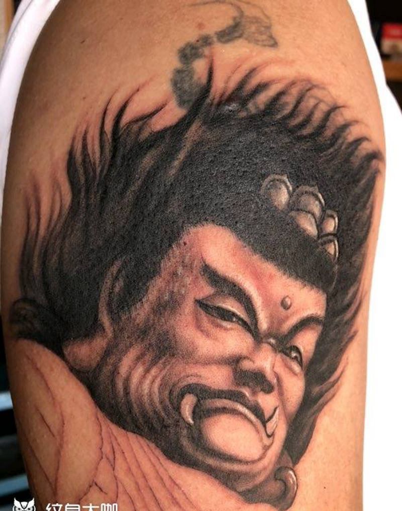 不动尊（未完成）纹身图片_手臂肩部欧美写实新传统不动明王纹身图案