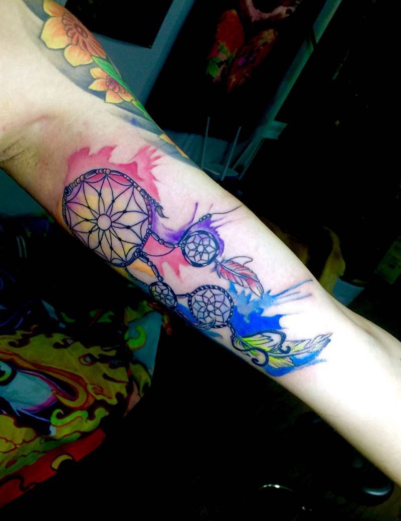 今日小宁工作泼墨捕梦网纹身图片_