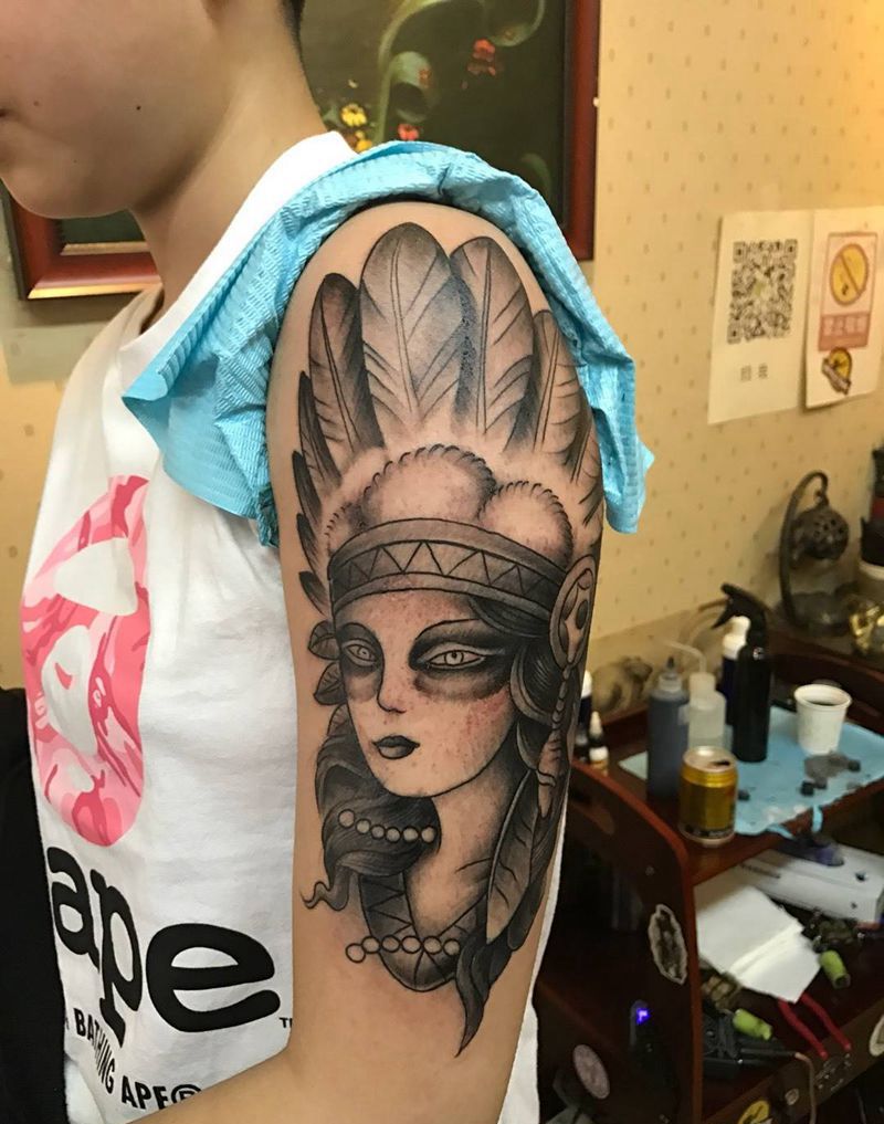 印第安大妞纹身图片_