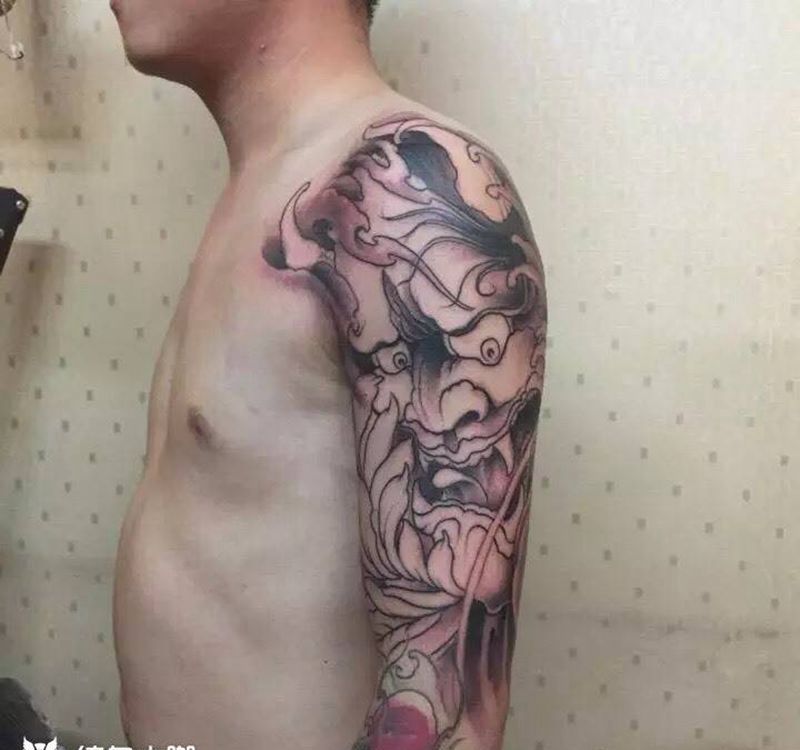 般若线条完成 下次彩色纹身图片_