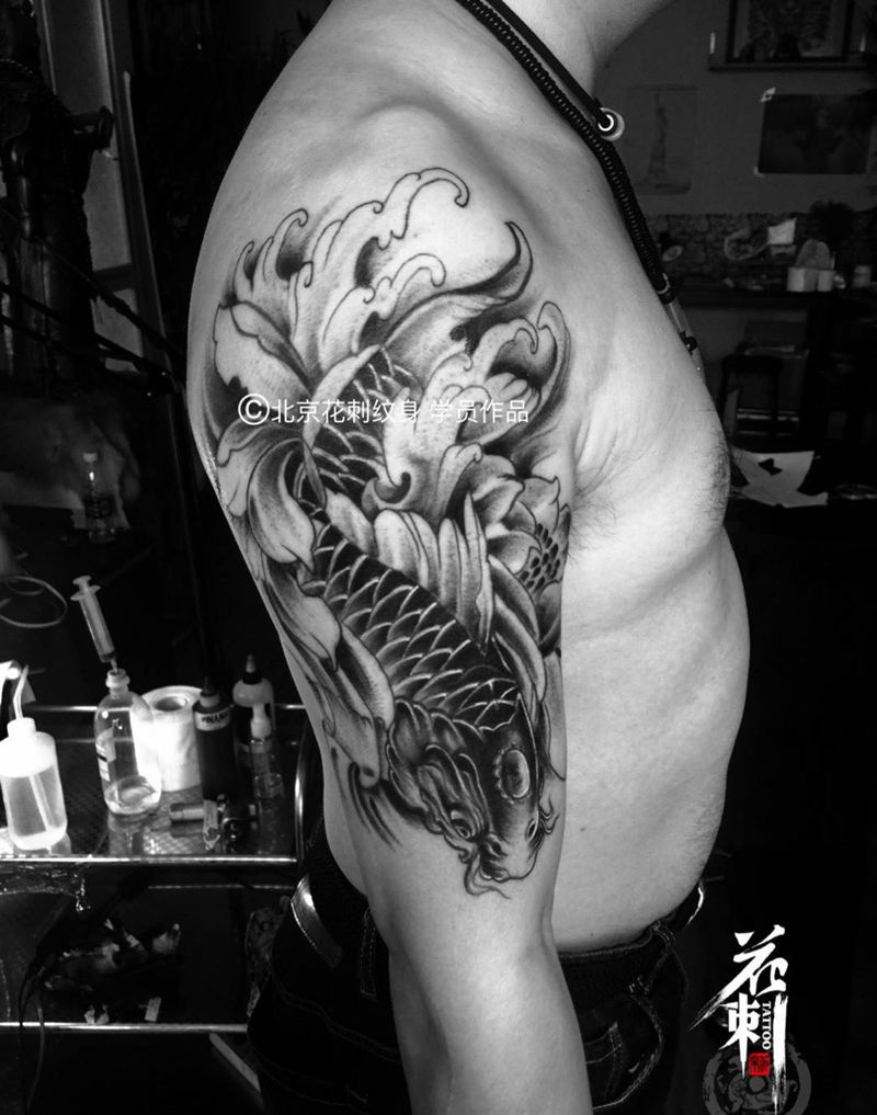 今日学员作品鲤鱼！纹身图片_成品手臂传统动物纹身图案