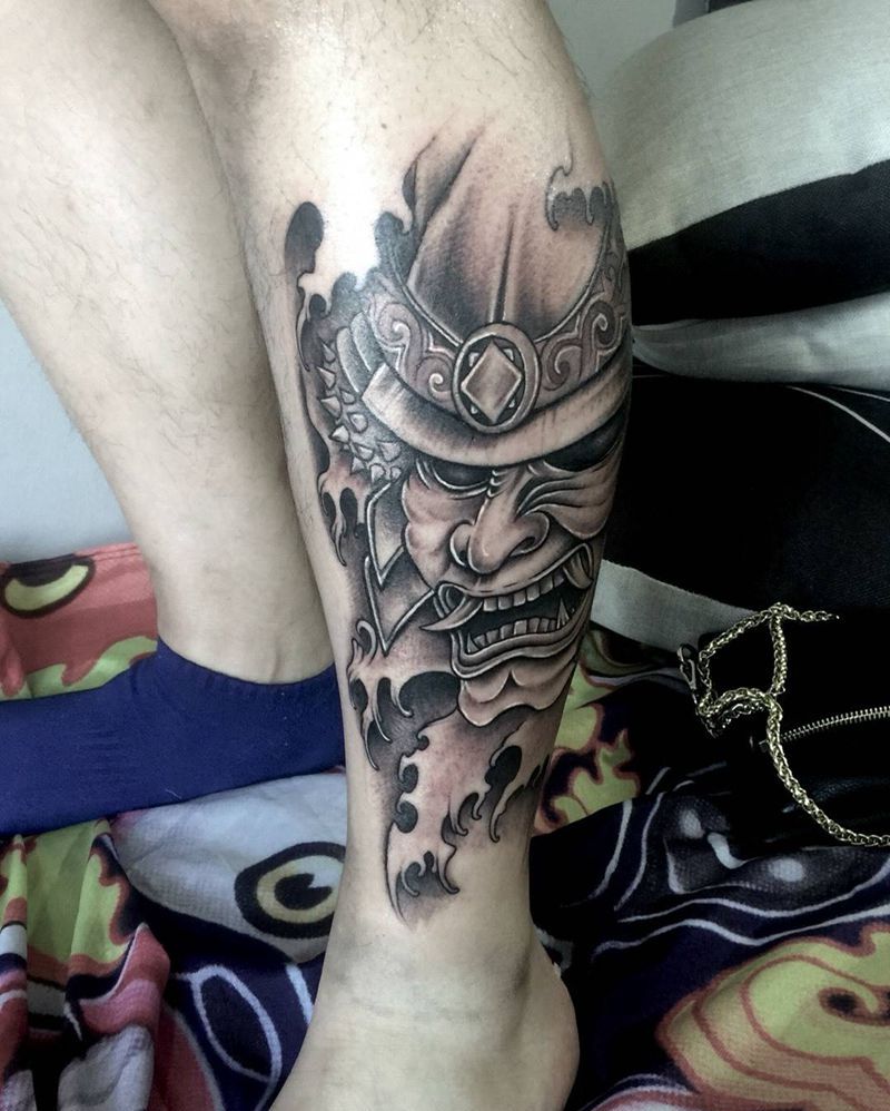 今日小宁工作武士纹身图片_腿部传统人物纹身图案