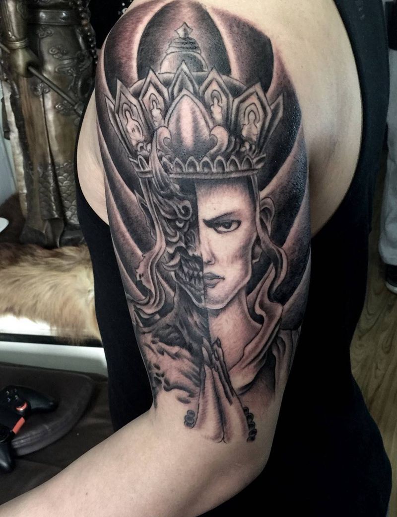 今日小宁工作一念之间纹身图片_手臂传统人物鬼神纹身图案