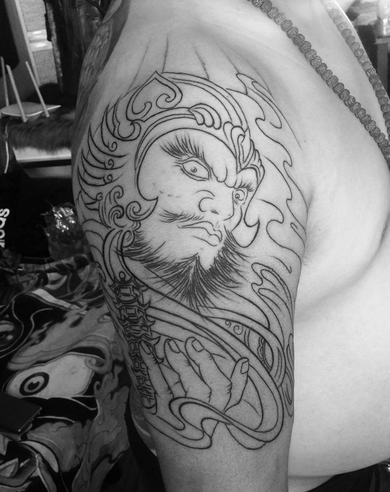 小宁工作大臂割线未完成下次继续纹身图片_手臂传统人物纹身图案