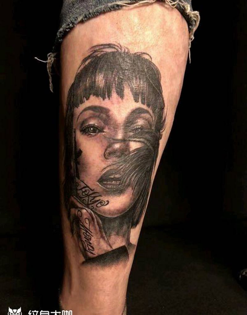 遮盖烫伤纹身图片_腿部欧美写实疤痕遮盖纹身图案