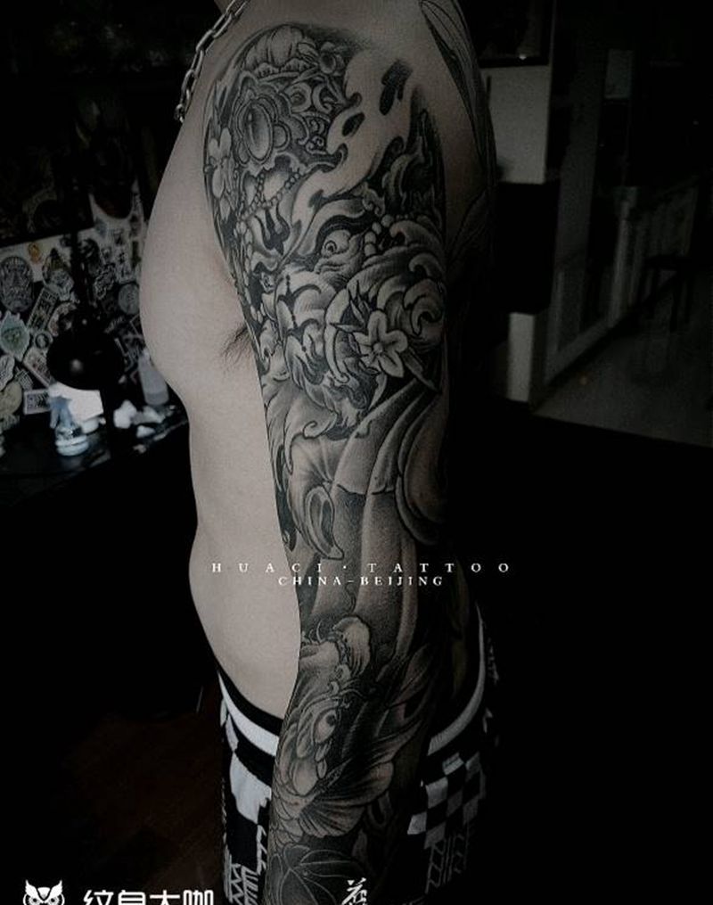 象神花臂纹身图片_手臂新传统纹身图案