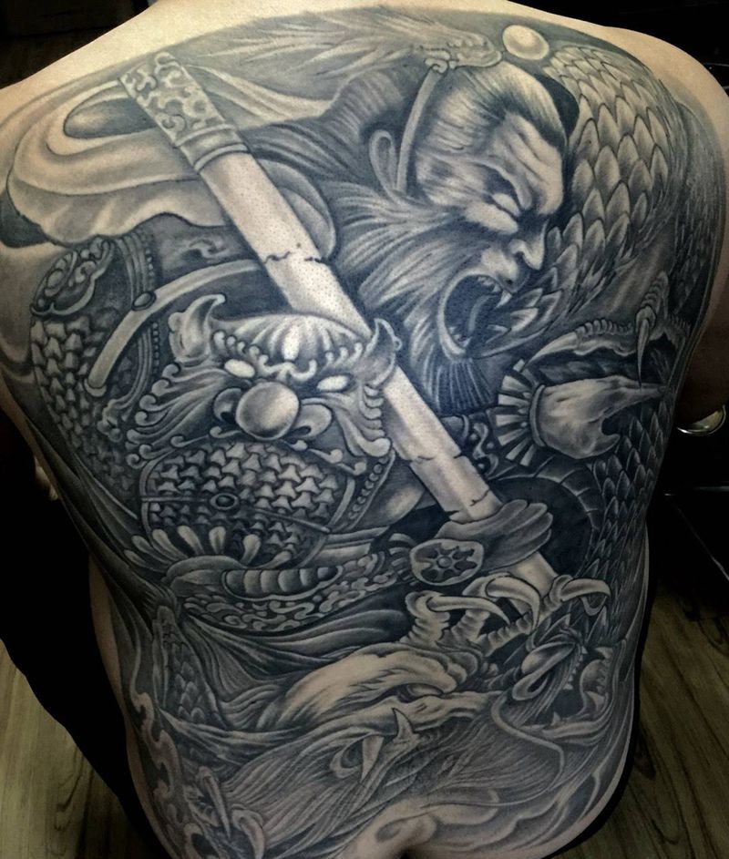 满背斗战胜佛恢复一年后效果纹身图片_成品背部传统人物宗教动物鬼神纹身图案