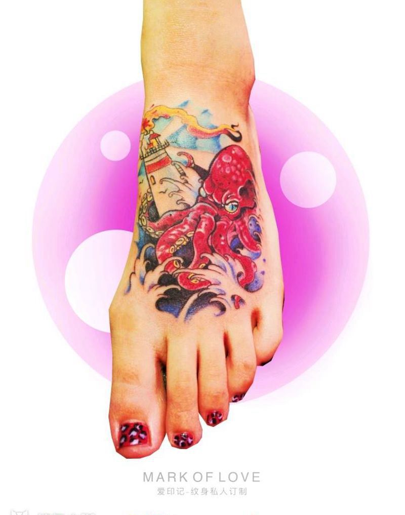 爱印记作品《灯塔巨兽》纹身图片_脚部纹身图案