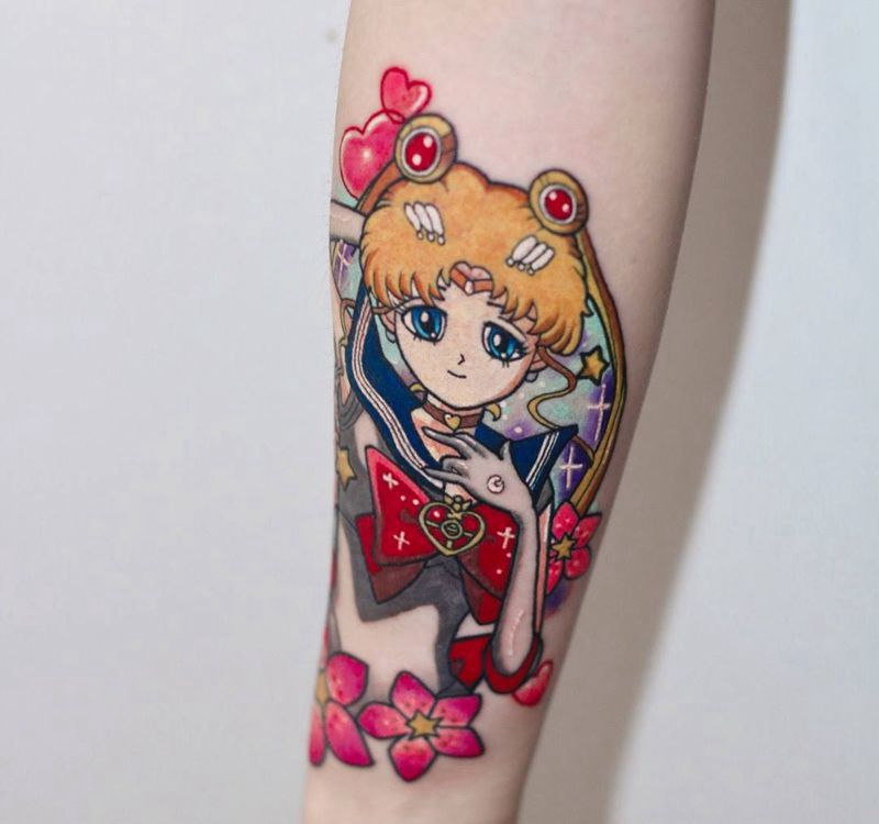 美少女战士纹身图片_水墨水彩纹身图案