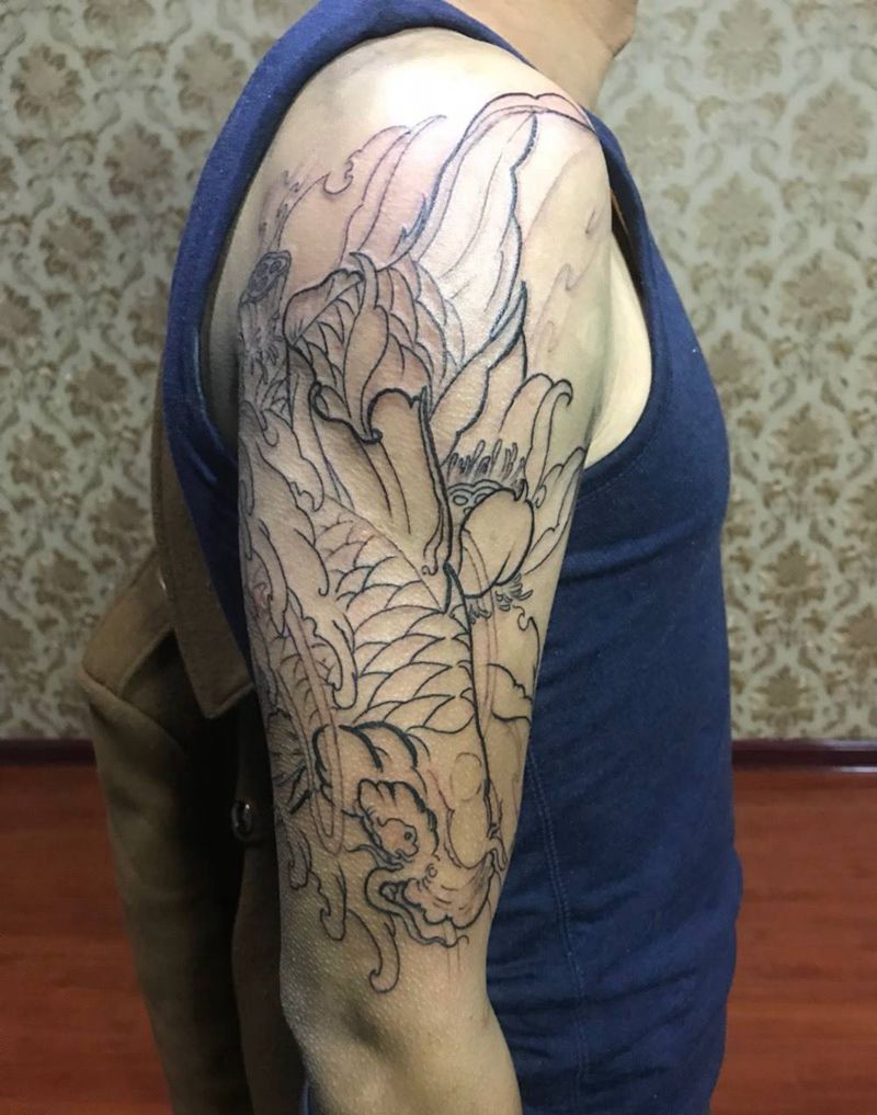 传统纹身图片_成品手臂传统动物纹身图案