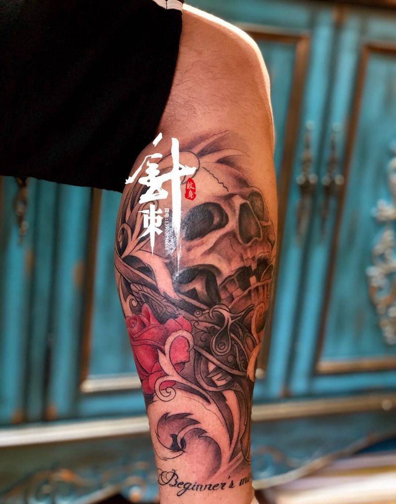 骷髅玫瑰纹身图片_