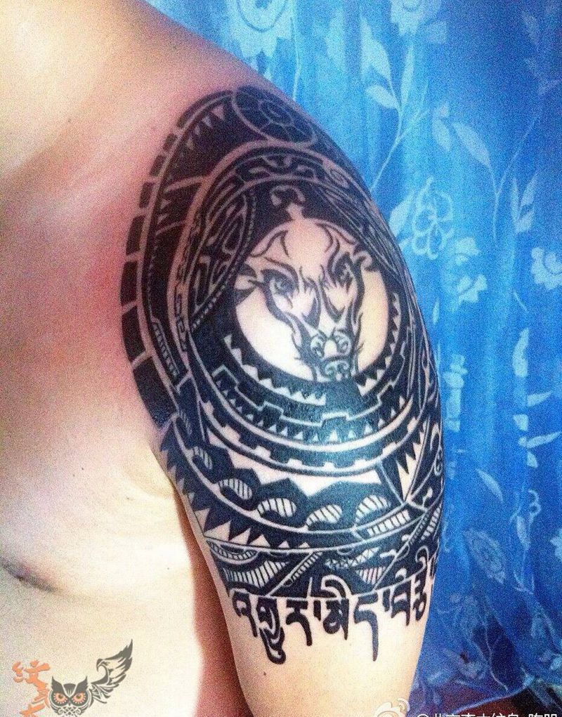 玛雅图腾纹身图片_成品手臂传统习俗宗教图腾纹身图案