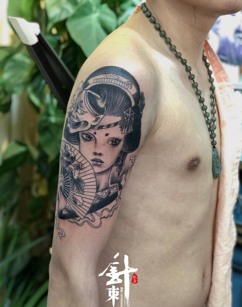 艺妓纹身图片_手臂新传统纹身图案