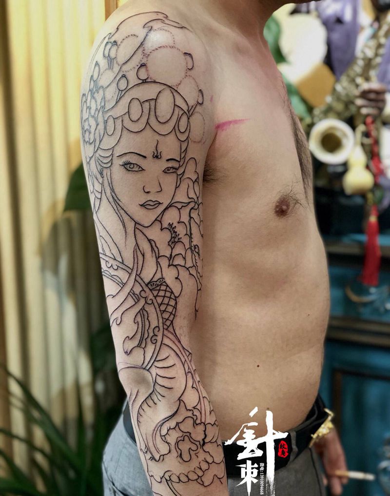 线条 未完成纹身图片_手臂纹身图案