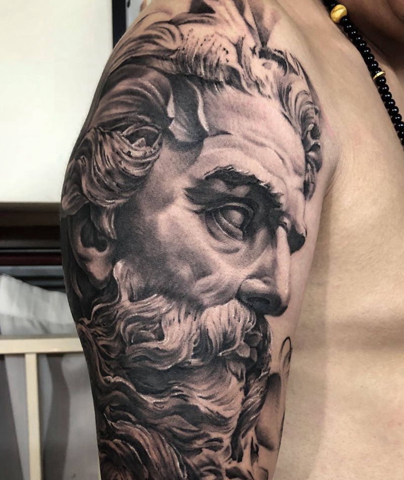 海神波塞冬纹身图片_手臂欧美写实纹身图案