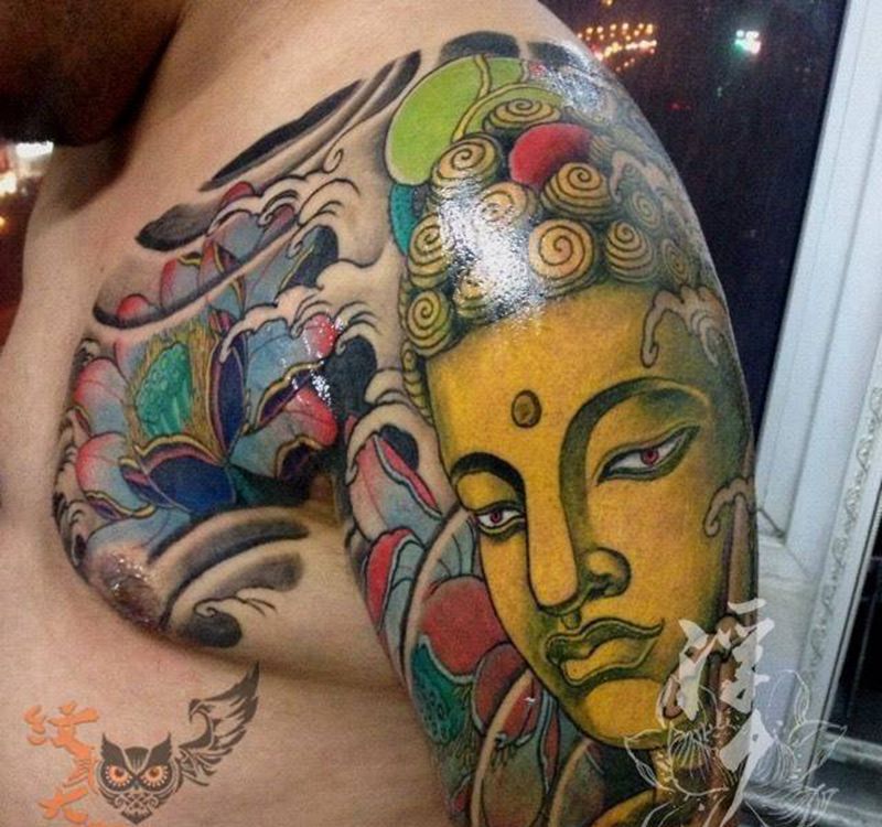 半甲佛纹身图片_