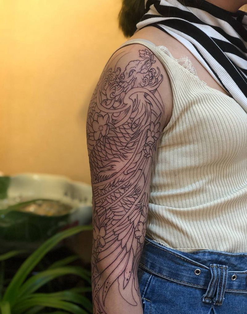 凤凰割线完成纹身图片_