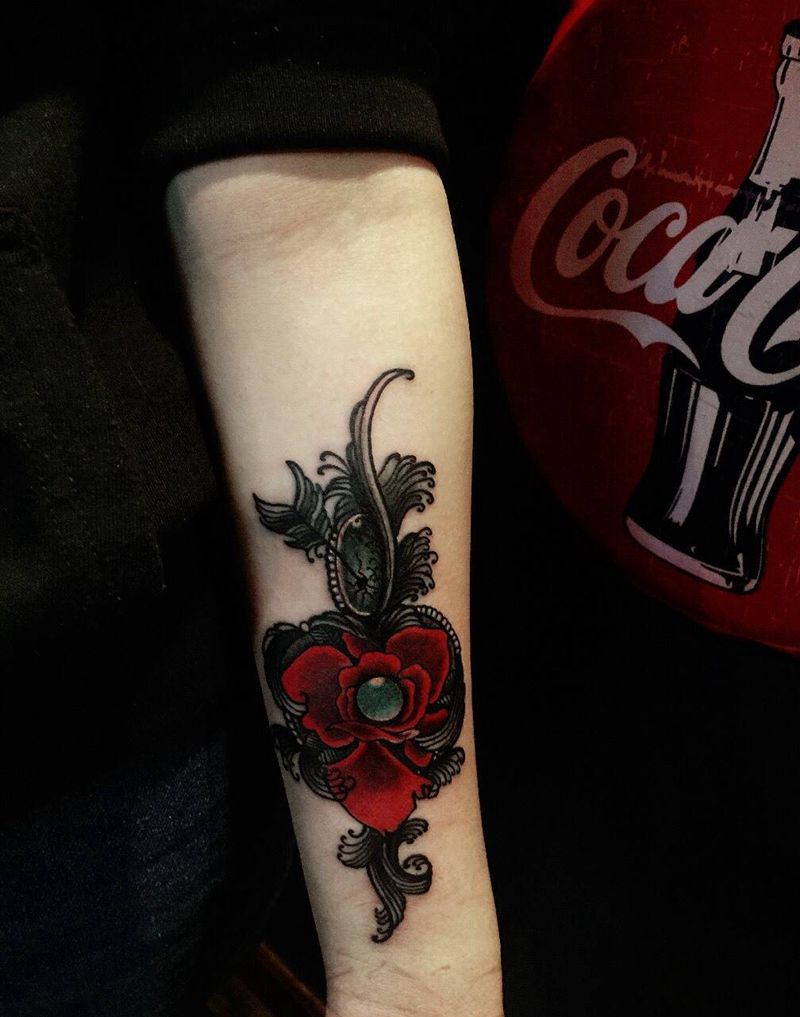 蕾丝玫瑰纹身图片_school森木刺青纹身图案