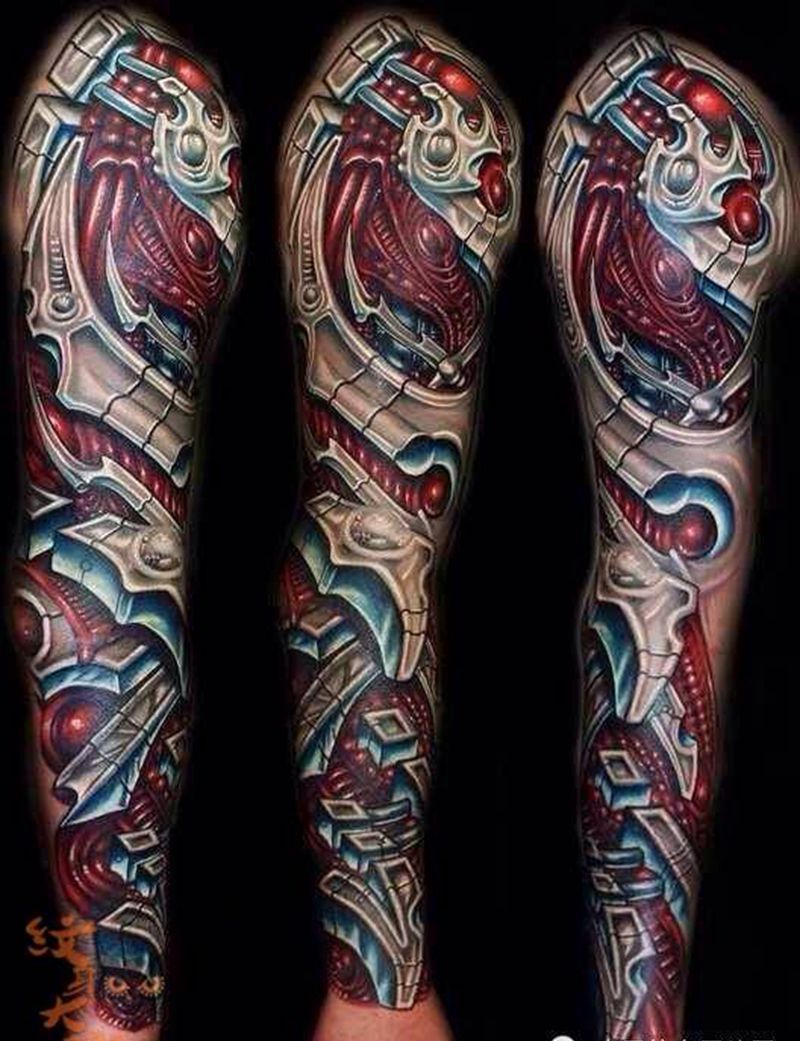 机械花臂纹身图片_