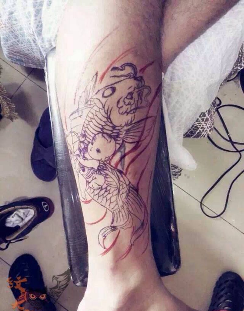 小腿鱼纹身图片_