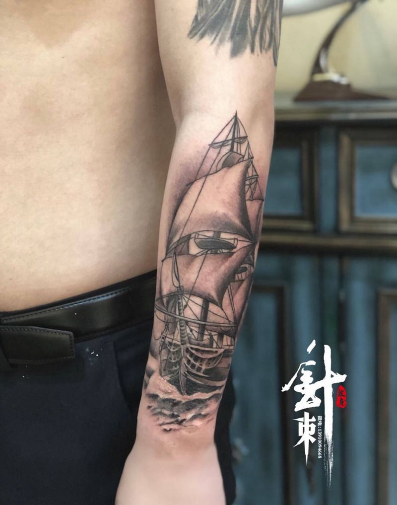 帆船纹身图片_