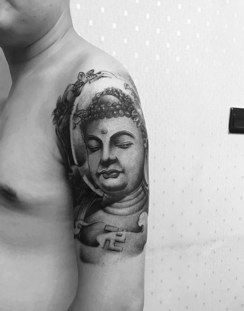 大臂佛纹身图片_