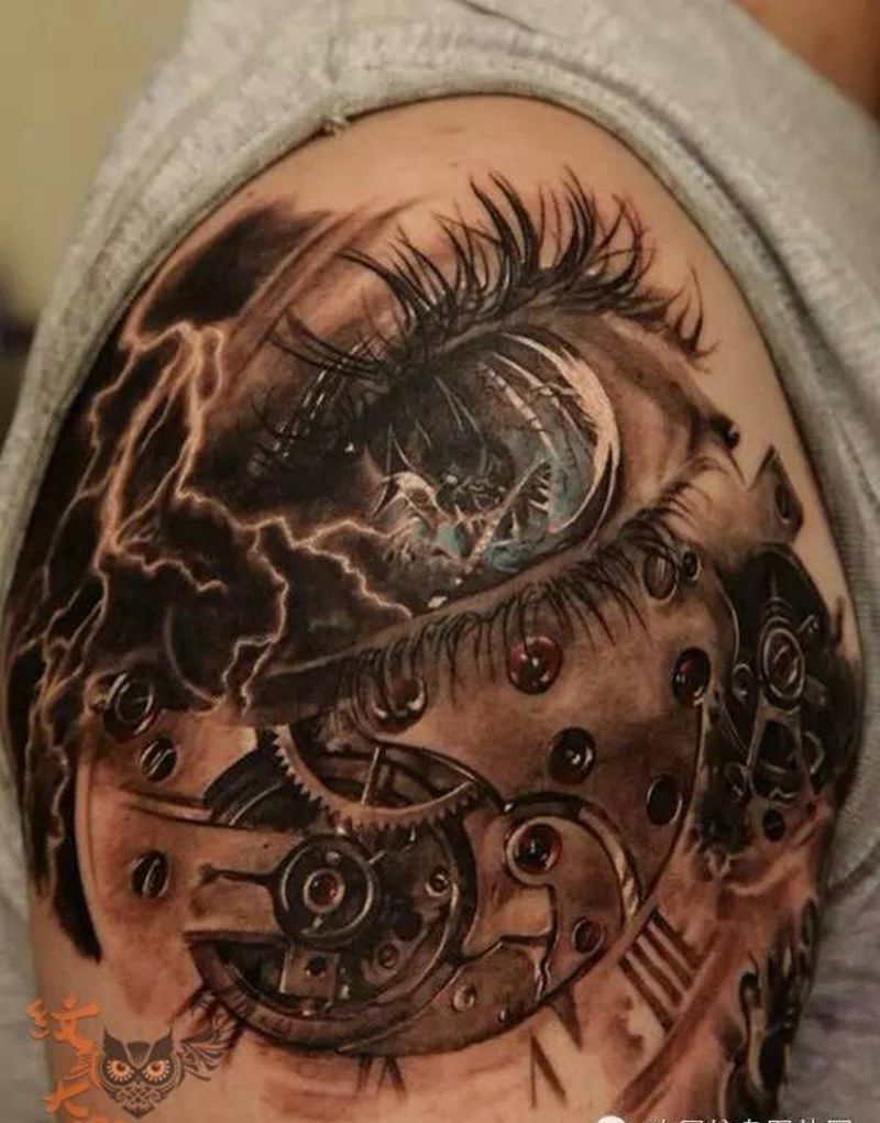 机械大臂纹身图片_