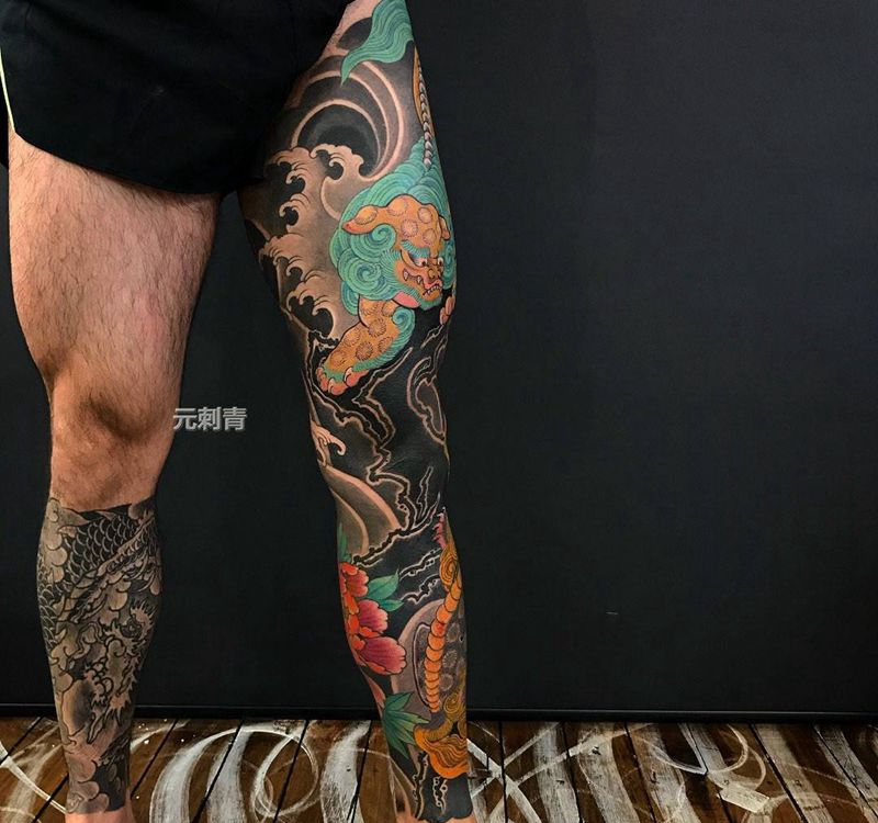 传统花腿系列纹身图片_腿部新传统纹身图案
