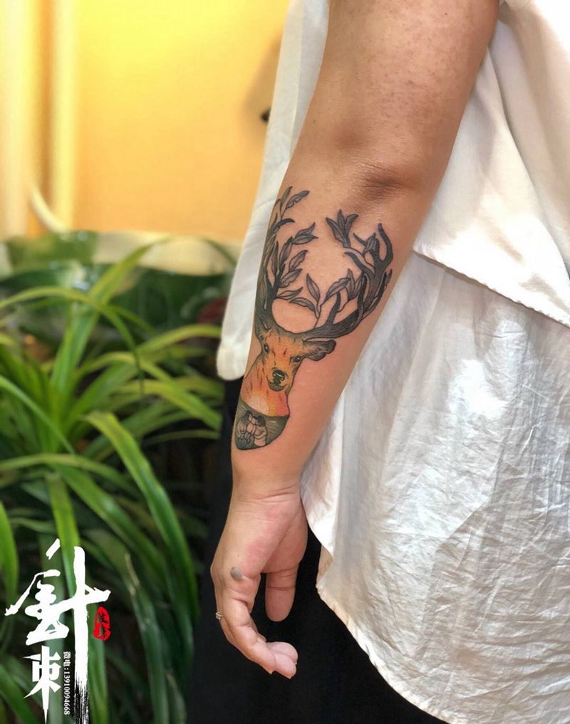 小鹿纹身图片_