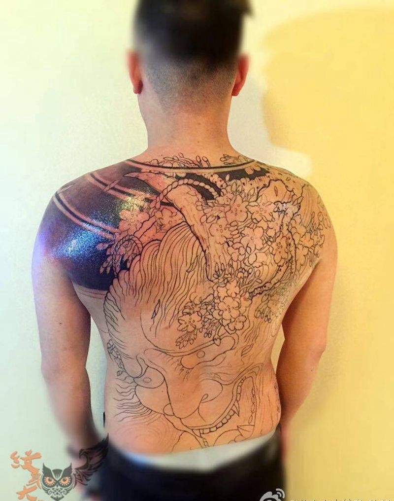 满背般若纹身图片_背部传统鬼神纹身图案