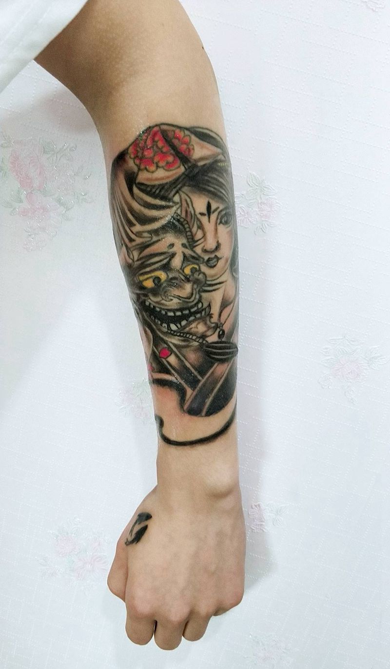 遮盖纹身图片_手臂艺妓纹身图案