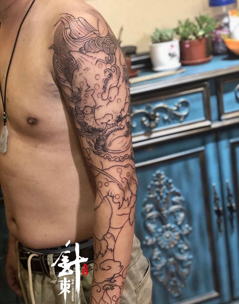 花臂线条纹身图片_