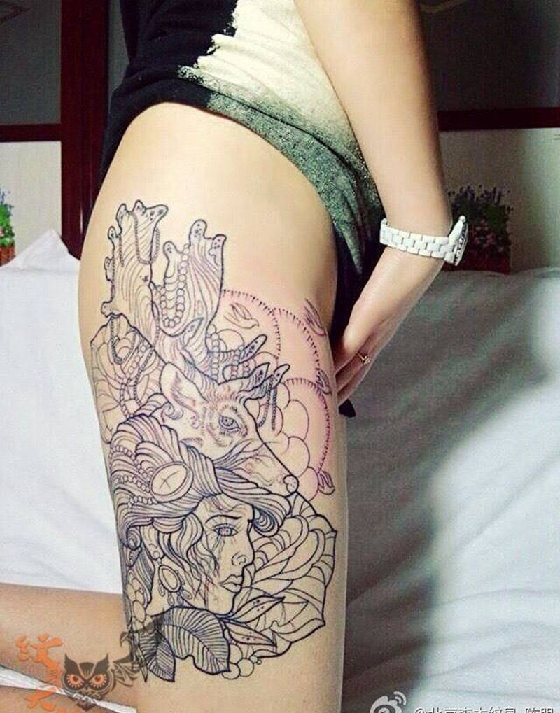 欧美纹身纹身图片_成品腿部手臂背部欧美school人物动物宗教纹身图案