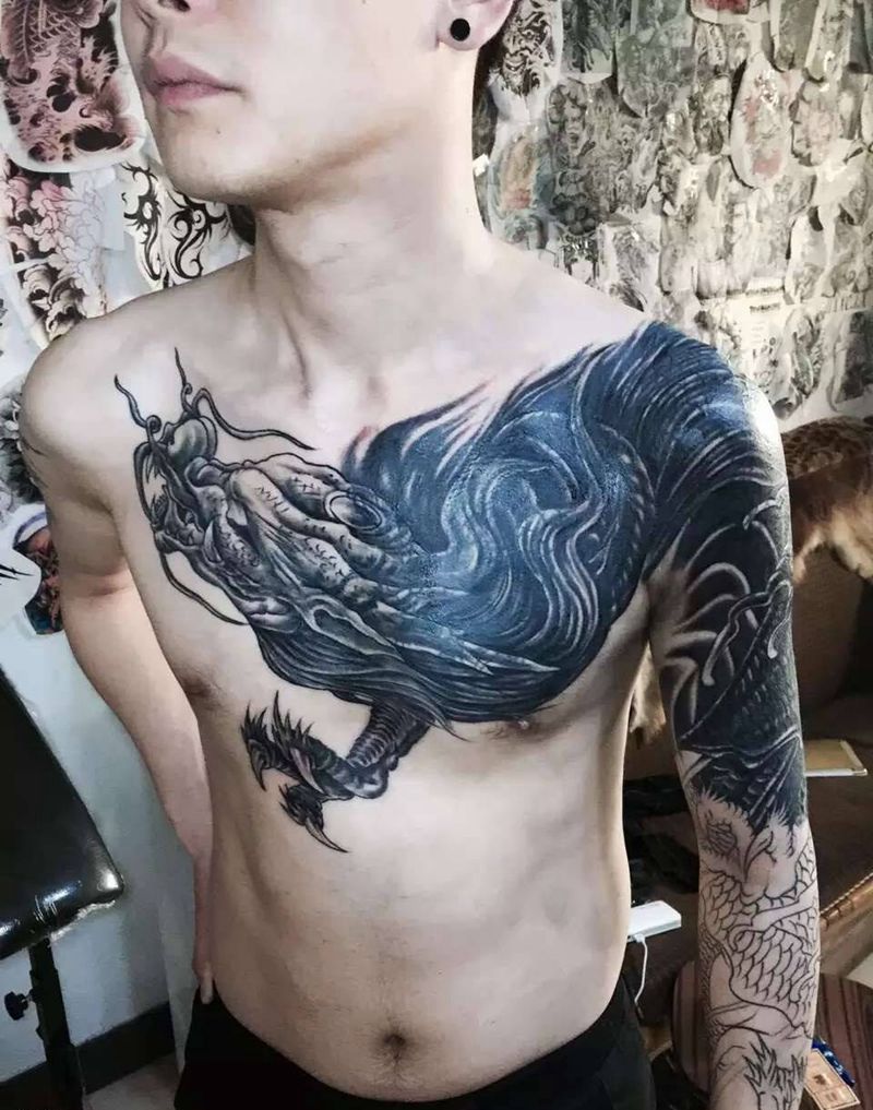 龙中龙遮盖未完待续纹身图片_