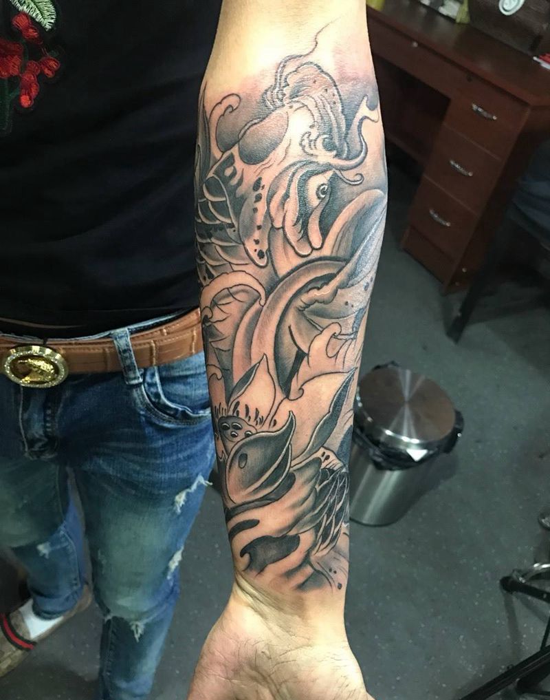 鲤鱼纹身图片_传统成品手臂纹身图案