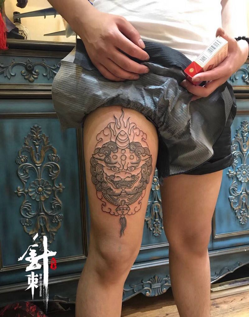 唐狮纹身图片_