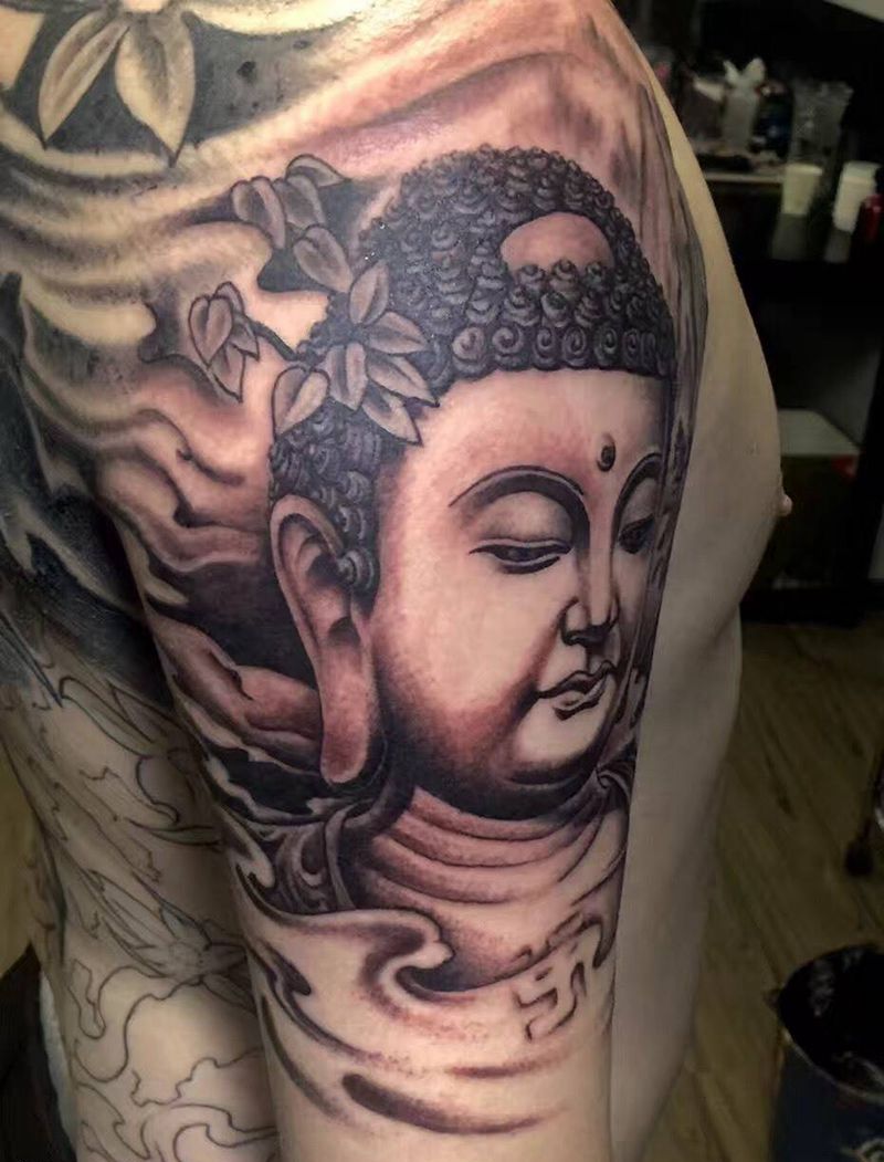 大日如来纹身图片_成品手臂传统人物宗教纹身图案