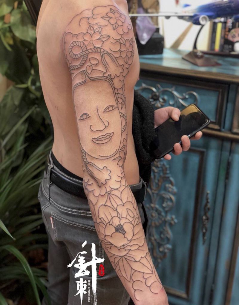 花臂线条纹身图片_