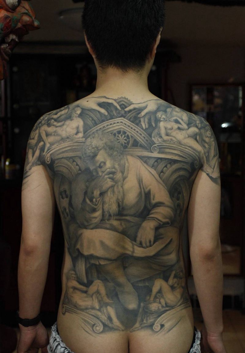 创世纪纹身图片_原创成品背部欧美写实宗教纹身图案