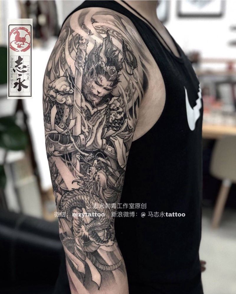 志永刺青原创斗战圣佛纹身图片_手臂新传统斗战圣佛孙悟空志永刺青纹身图案