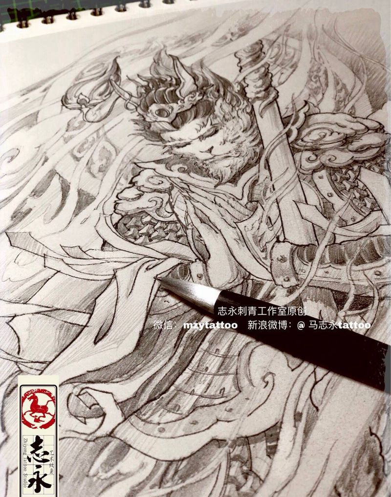 原创悟空纹身图片_手稿背部手臂传统人物原创鬼神纹身图案