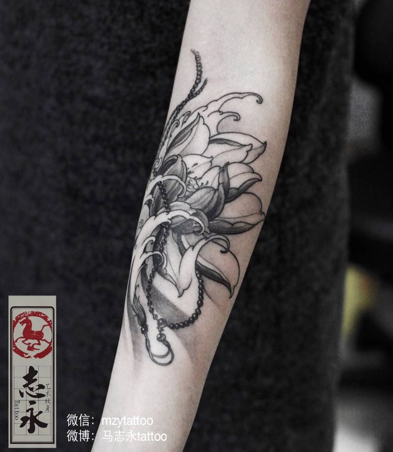 莲花纹身图片_成品手臂传统静物原创北京纹身纹身文身志永刺青纹身图案