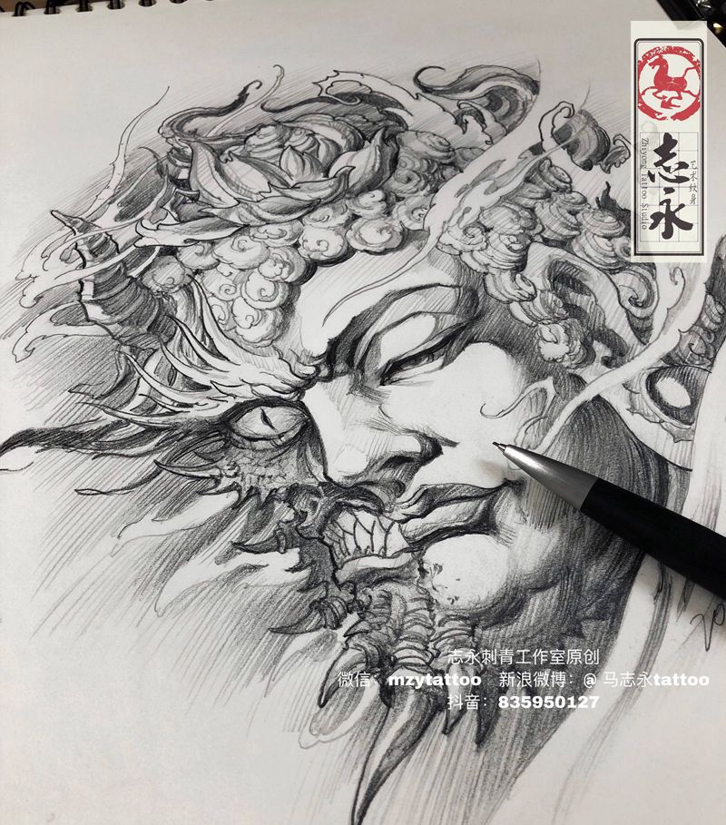 志永原创佛与魔纹身图片_手臂腿部新传统佛与魔纹身图案