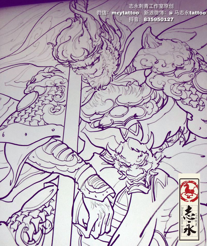 志永刺青原创悟空纹身图片_背部新传统孙悟空纹身图案